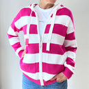 Herzlein Strickjacke aus Baumwolle Hoodie mit Reissverschluss mit Streifen gestreifter Kapuzenpullover in Pink und Weiss