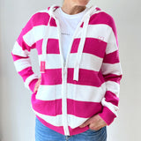 Herzlein Strickjacke aus Baumwolle Hoodie mit Reissverschluss mit Streifen gestreifter Kapuzenpullover in Pink und Weiss