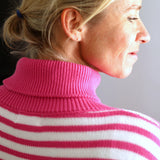 Herzlein® Strickpullover Strickware Pulli für Damen aus Kaschmir und Baumwolle mit Streifen Strickpulli in Pink und Weiss