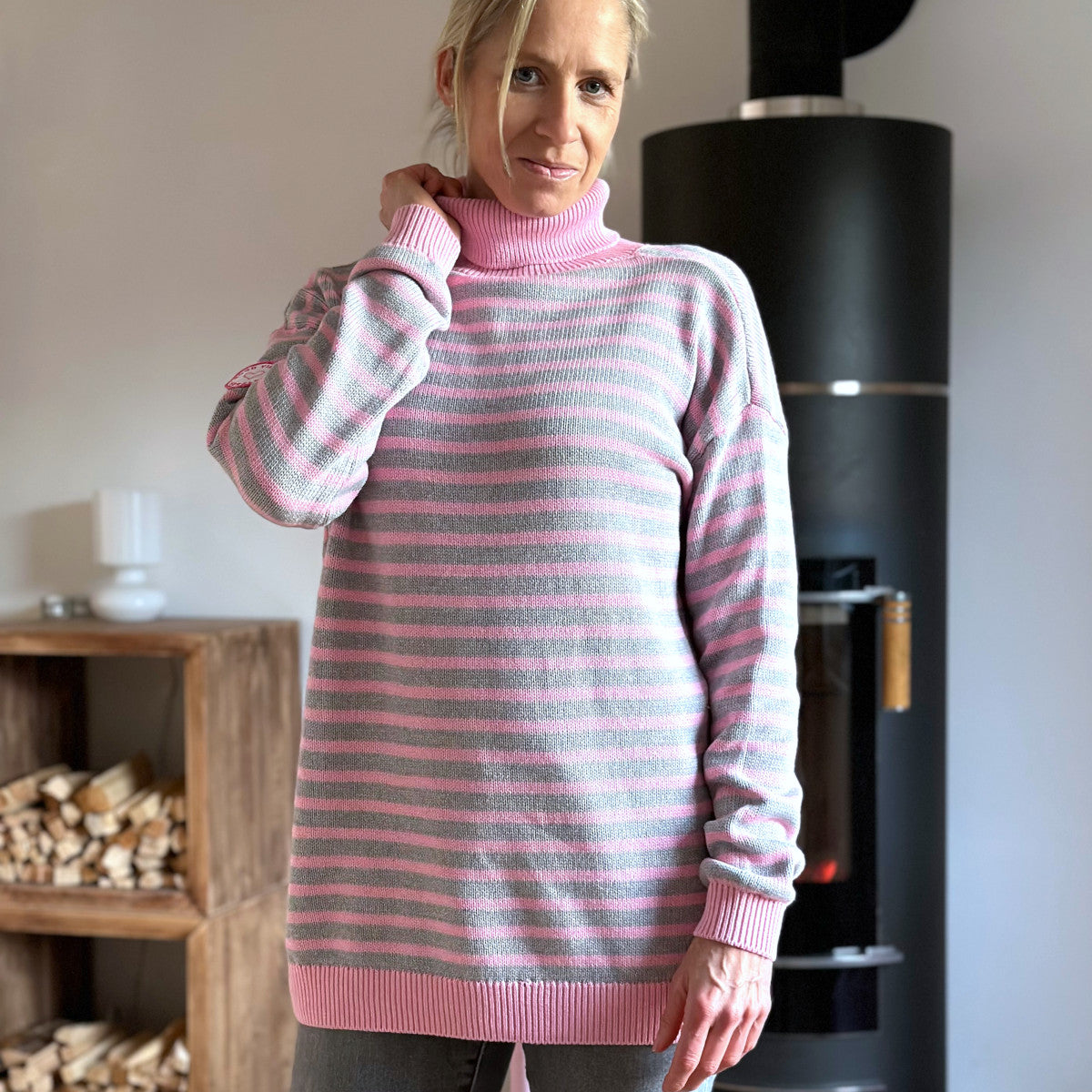 Herzlein® Strickpullover in Grau - Rosa