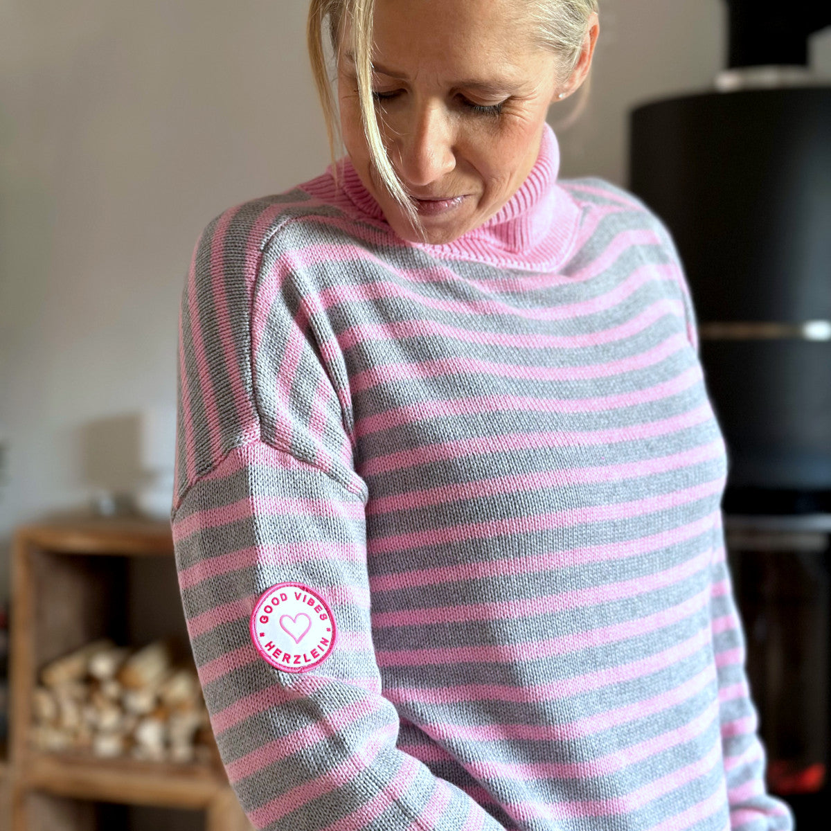 Herzlein® Strickpullover in Grau - Rosa