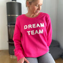 Herzlein® Sweater aus Baumwolle Pullover für Damen Pulli mit Frottee Stick DREAM TEAM in Pink