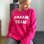 Herzlein® Sweater aus Baumwolle Pullover für Damen Pulli mit Frottee Stick DREAM TEAM in Pink