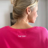 Herzlein® Sweater aus Baumwolle Pullover für Damen Pulli mit Frottee Stick DREAM TEAM in Pink