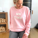 Herzlein® Sweater "ME TIME" aus Baumwolle Pullover für Damen Pulli mit Frottee Stick Me Time in Rosa