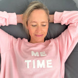Herzlein® Sweater "ME TIME" aus Baumwolle Pullover für Damen Pulli mit Frottee Stick Me Time in Rosa