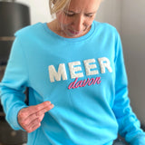 Herzlein® Sweater aus Baumwolle Sweatshirt Pullover für Damen Pulli mit Frottee Stick MEER DAVON in Blau Hellblau
