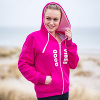 Herzlein Sweatjacke mit Reißverschluss aus Baumwolle Hoodie Kapuzenpullover für Damen Damenhoodie GOOD VIBES in Pink