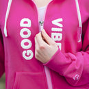 Herzlein Sweatjacke mit Reißverschluss aus Baumwolle Hoodie Kapuzenpullover für Damen Damenhoodie GOOD VIBES in Pink