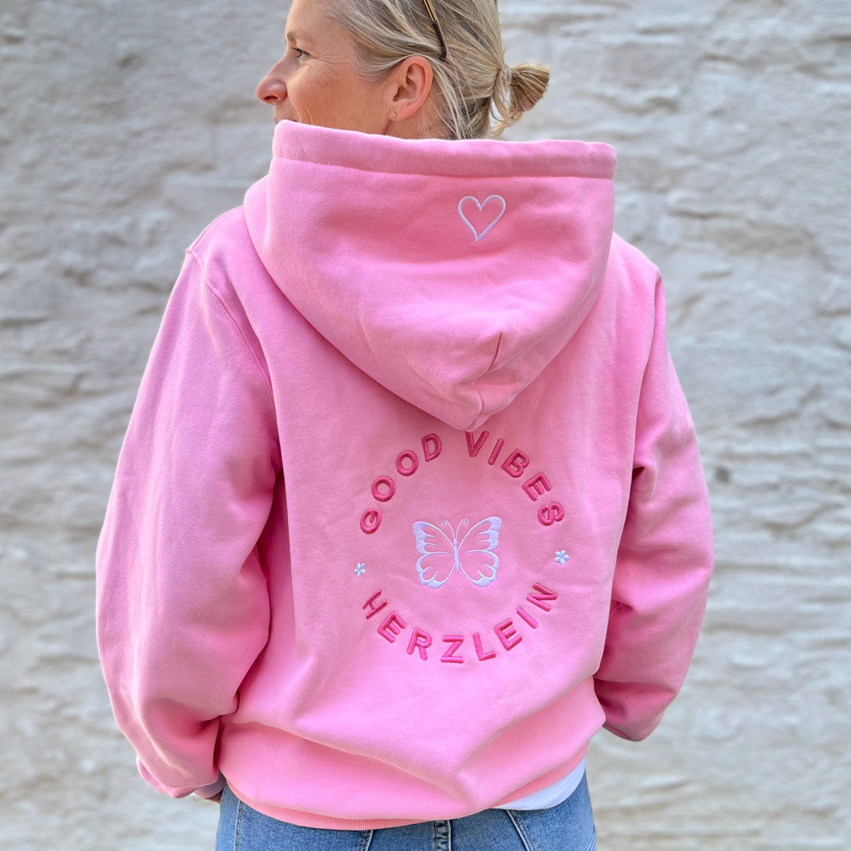 Herzlein Sweatjacke mit Kapuze und Reißverschluss aus Baumwolle Hoodie Kapuzenpullover für Damen Damenhoodie Herz Herzchen in Rosa