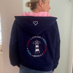 Herzlein Sweatjacke mit Kapuze und Reißverschluss aus Baumwolle Hoodie Kapuzenpullover für Damen Damenhoodie Strand Meer in Navy Blau