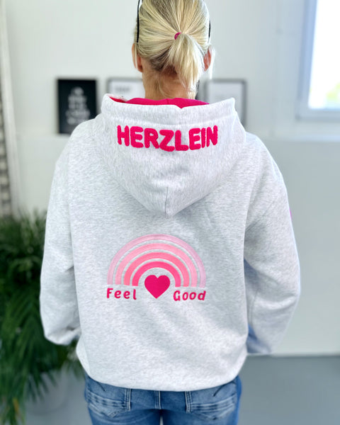 Herzlein® Sweatjacke "Feel Good" in meliertem Hellgrau