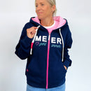 Herzlein Sweatjacke mit Kapuze und Reißverschluss aus Baumwolle Hoodie Kapuzenpullover für Damen Damenhoodie Herz Herzchen Meer geht immer Strand in Navy Blau