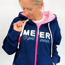 Herzlein Sweatjacke mit Kapuze und Reißverschluss aus Baumwolle Hoodie Kapuzenpullover für Damen Damenhoodie Herz Herzchen Meer geht immer Strand in Navy Blau