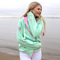 Herzlein Sweatjacke mit Kapuze und Reißverschluss aus Baumwolle Hoodie Kapuzenpullover für Damen Damenhoodie Ostsee Liebe in Mint Grün