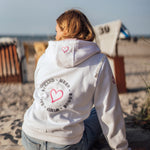 Herzlein Sweatjacke mit Reißverschluss aus Baumwolle Hoodie Kapuzenpullover für Damen Damenhoodie in Weiß Strand Strandliebe