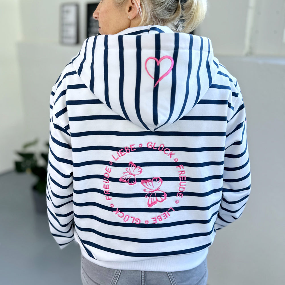 Herzlein® Sweatjacke "Freude" mit Streifen in Weiß