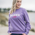 Herzlein® Sweatshirt aus Baumwolle Pullover für Damen Pulli mit Frottee Stick Alpen Liebe in Lila Lavendel