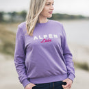 Herzlein® Sweatshirt aus Baumwolle Pullover für Damen Pulli mit Frottee Stick Alpen Liebe in Lila Lavendel