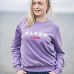 Herzlein® Sweatshirt aus Baumwolle Pullover für Damen Pulli mit Frottee Stick Alpen Liebe in Lila Lavendel