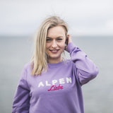 Herzlein® Sweatshirt aus Baumwolle Pullover für Damen Pulli mit Frottee Stick Alpen Liebe in Lila Lavendel