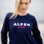 Herzlein® Sweatshirt aus Baumwolle Pullover für Damen Pulli mit Frottee Stick Alpen Liebe in Navy Blau