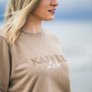 Herzlein Sweatshirt für Damen aus Baumwolle Sweater mit Stick Kaffeeliebe in Beige Braun