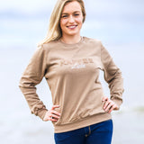 Herzlein Sweatshirt für Damen aus Baumwolle Sweater mit Stick Kaffeeliebe in Beige Braun