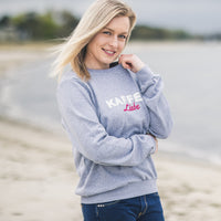 Herzlein Sweatshirt für Damen aus Baumwolle Sweater mit Stick Kaffeeliebe in Grau Hellgrau meliert