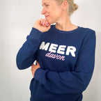 Herzlein® Sweatshirt aus Baumwolle Pullover für Damen Pulli mit Frottee Stick Meer Strand in Navy Blau
