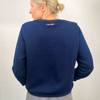 Herzlein® Sweatshirt aus Baumwolle Pullover für Damen Pulli mit Frottee Stick Meer Strand in Navy Blau