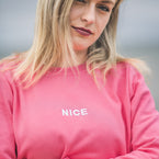 Herzlein Sweatshirt für Damen aus Baumwolle Sweater mit Stick NICE in der Farbe Flamingo Rosa Pink