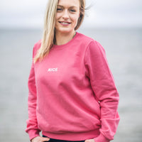 Herzlein Sweatshirt für Damen aus Baumwolle Sweater mit Stick NICE in der Farbe Flamingo Rosa Pink