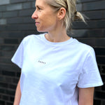 Herzlein weißes T-Shirt für Damen mit Druck HAPPY Damenshirt Essential