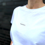 Herzlein weißes T-Shirt für Damen mit Druck HAPPY Damenshirt Essential