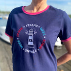 Herzlein T-Shirt Damen aus Baumwolle Strand und Meer in Navy Blau Dunkelblau