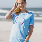 Herzlein ausgefallenes Damenshirt aus Baumwolle Strand und Meer in Hellblau
