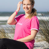 Herzlein ausgefallenes Damenshirt aus Baumwolle Strand und Meer Strandliebe in Pink