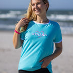 Herzlein ausgefallenes Damenshirt aus Baumwolle Strand und Meer Strandliebe in Türkis Grün Blau