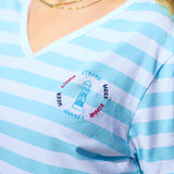 Herzlein T-Shirt aus Baumwolle für Damen mit Leuchtturm Meer Strand gestreift in hellblau weiss 