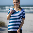 Herzlein T-Shirt aus Baumwolle für Damen mit Leuchtturm Meer Strand gestreift in navy blau weiss