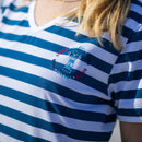 Herzlein T-Shirt aus Baumwolle für Damen mit Leuchtturm Meer Strand gestreift in navy blau weiss