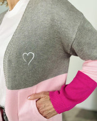 Herzlein® Cardigan "Vanessa" in Grau - Rosa - Pink