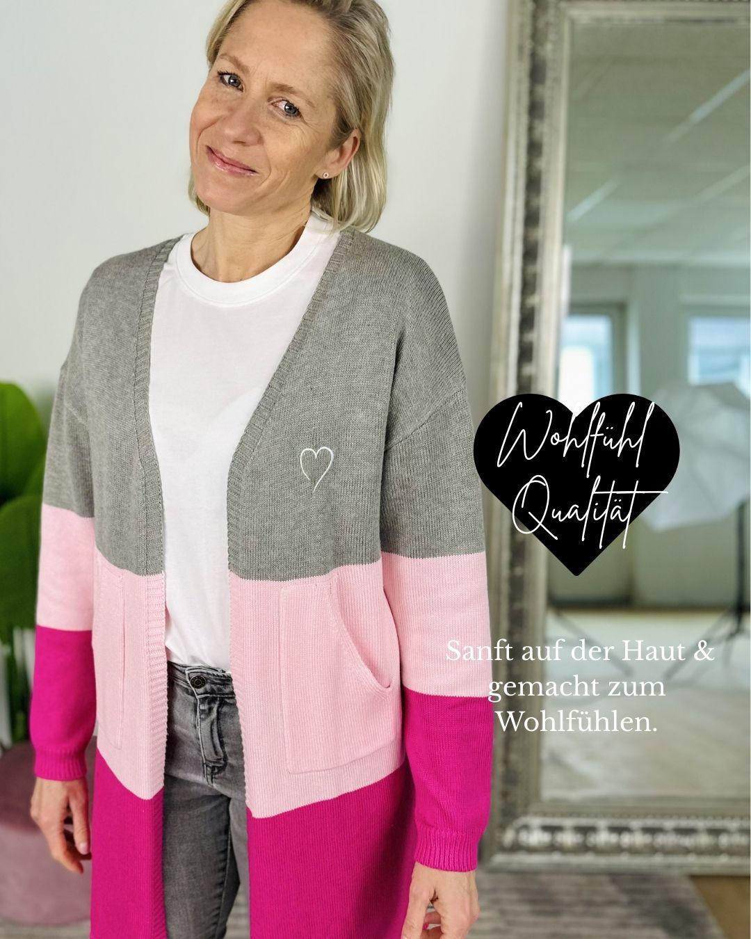 Herzlein® Cardigan "Vanessa" in Grau - Rosa - Pink