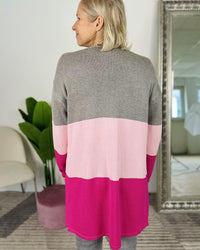 Herzlein® Cardigan "Vanessa" in Grau - Rosa - Pink