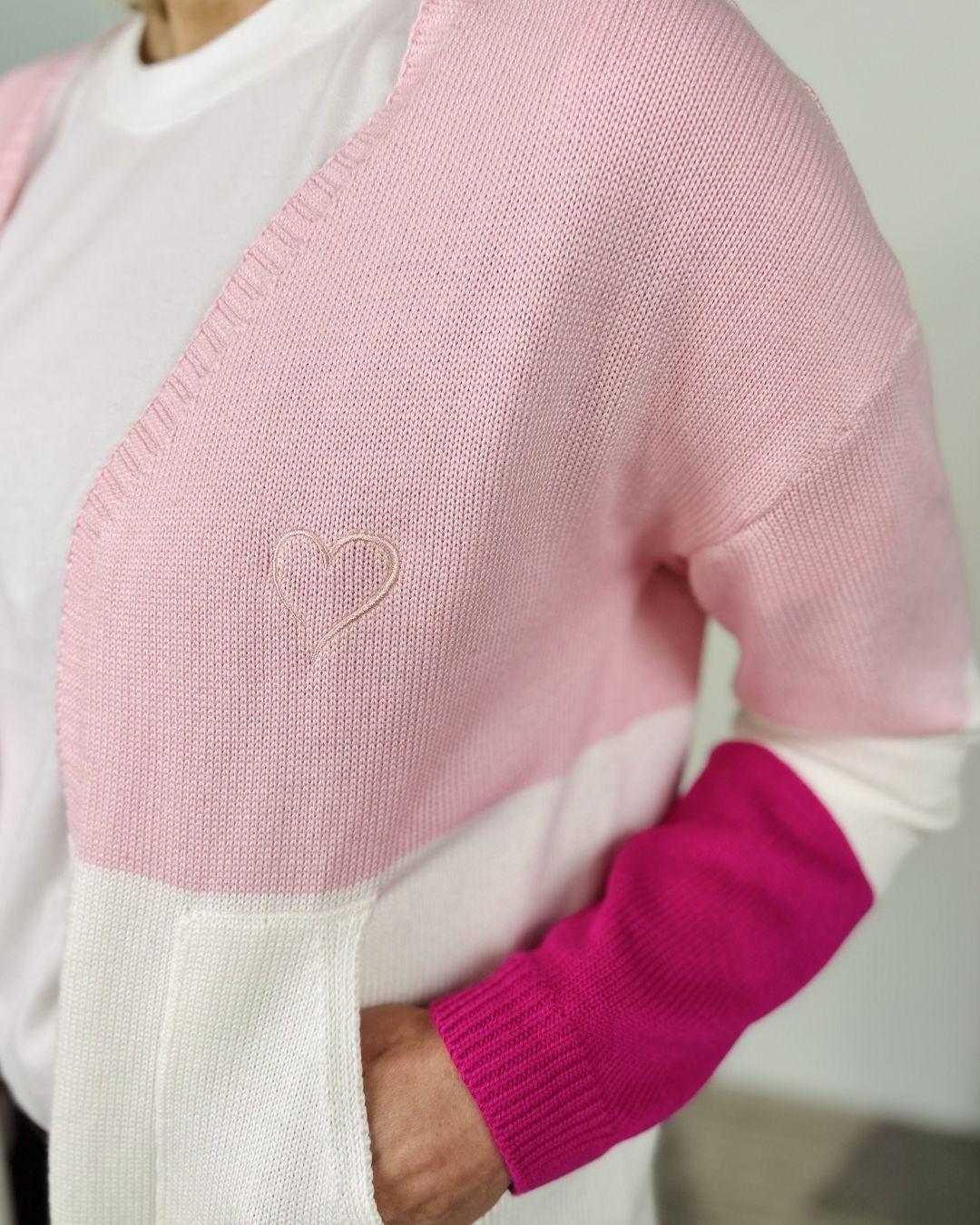 Herzlein® Cardigan "Vanessa" in Rosa - Cremeweiß - Pink