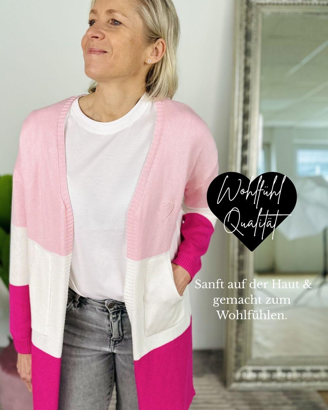 Herzlein® Cardigan "Vanessa" in Rosa - Cremeweiß - Pink