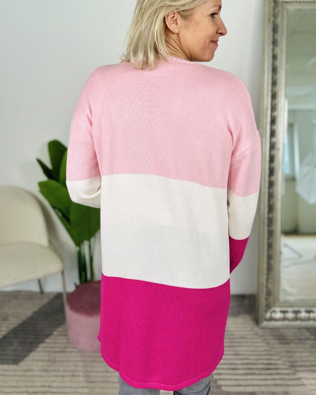 Herzlein® Cardigan "Vanessa" in Rosa - Cremeweiß - Pink