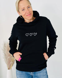 Herzlein® Hoodie "Drei Herzchen" in Schwarz