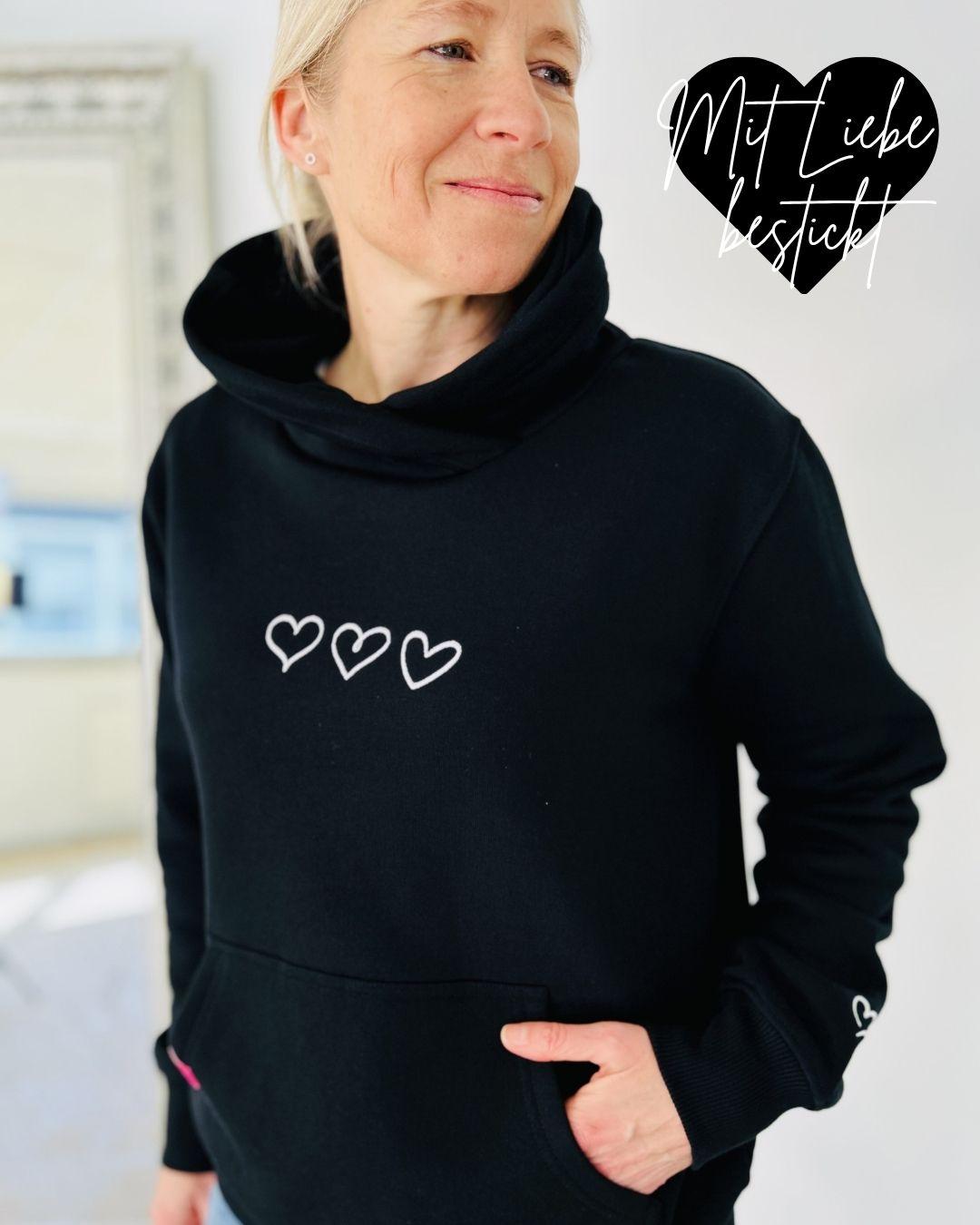 Herzlein® Hoodie "Drei Herzchen" in Schwarz